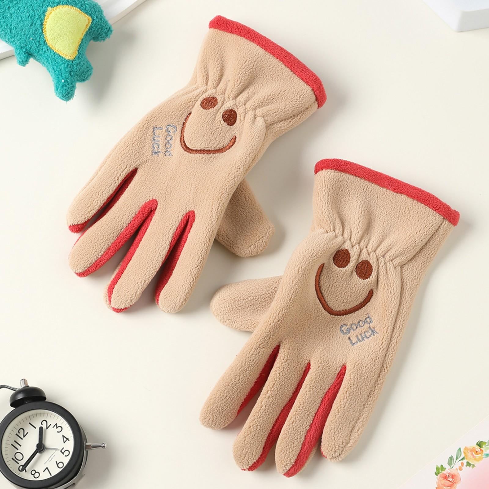 

Children s Warm Gloves Plus Fleece Cold-proof Gloves One Size бежевий