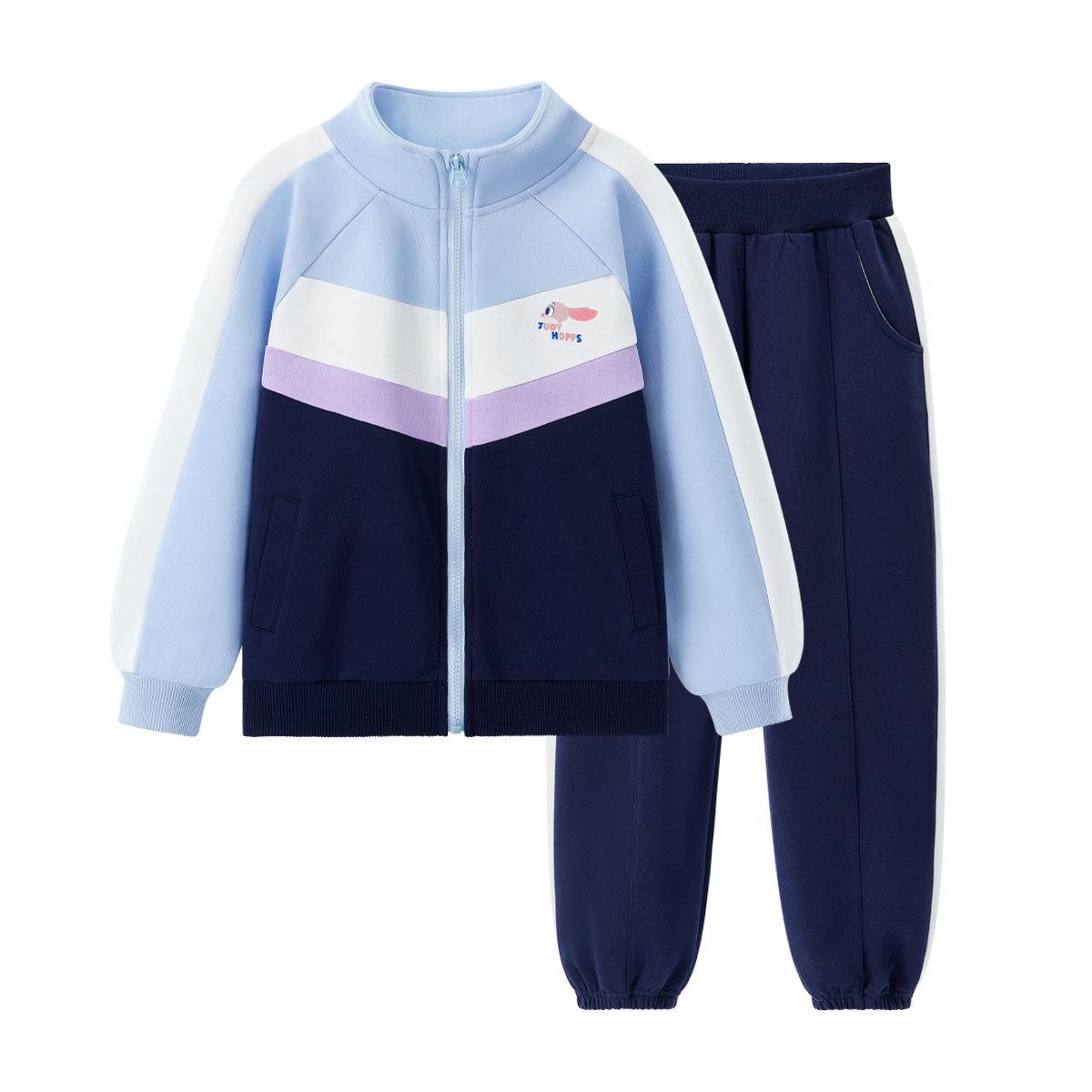 

Versatile Girls Autumn Rabbit Officer Two-Piece Sportswear Set: Stand-Collar Jacket & Pants 160 cm темно-синий
