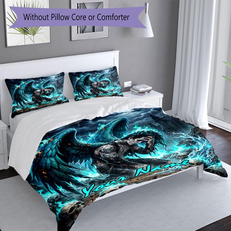 3pcs Custom Name "Angel Darkness" Bedding Set Printed Bedding Set Duvet Cover Closure Includes 1 Duvet Cover & 2 Pillowcases Bedroom Decor