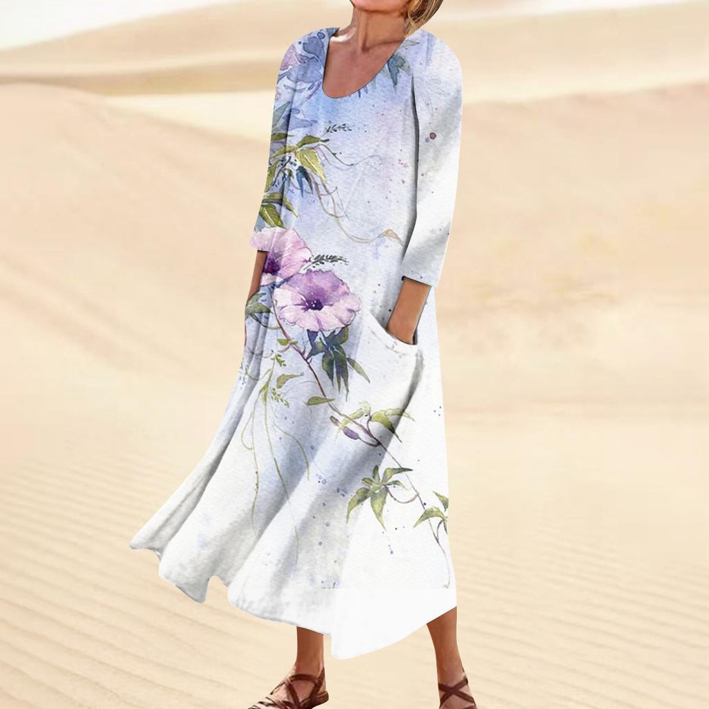 Robe pour femmes printemps Boho décontracté mode manches 3/4 robe pour vacances grande taille