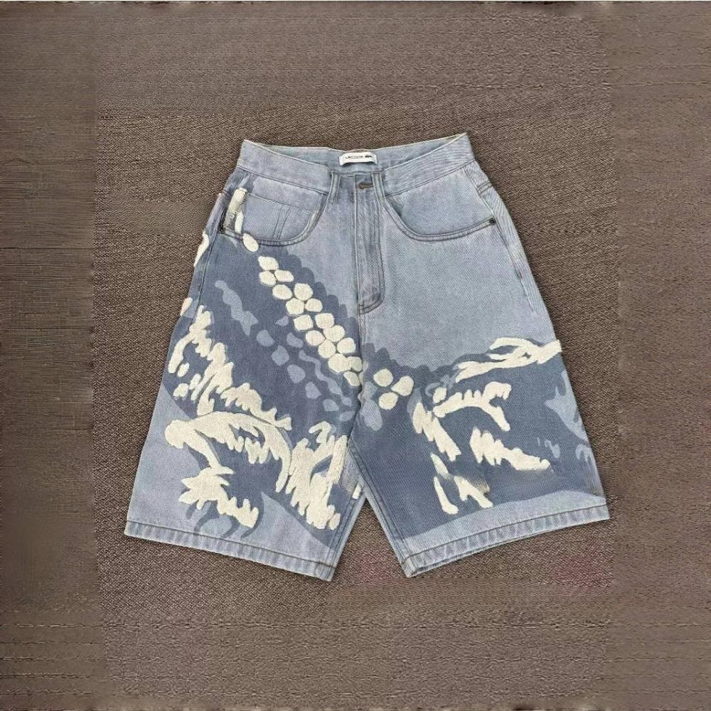 

ZYLLO Джинсовые шорты с вышивкой крокодила, свободные брюки до колена, уличная одежда, джинсы 40