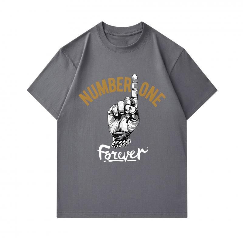 Men's 100% Cotton Crew Neck Short Sleeve T-Shirt, Number One Forever Hand Gesture Print Casual Comfortable Tee, Summer Regular Fit Daily Wear Top for