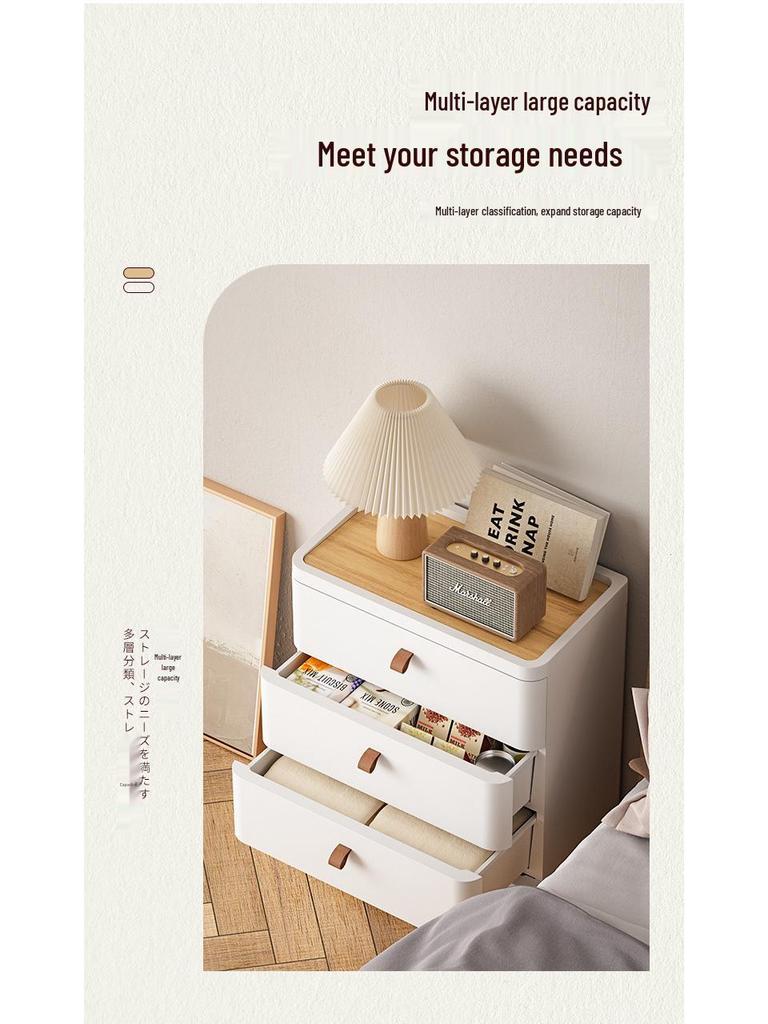 Multi-Layer Movable Storage Cabinet with Wood Lid & High-Value Design for Living Room