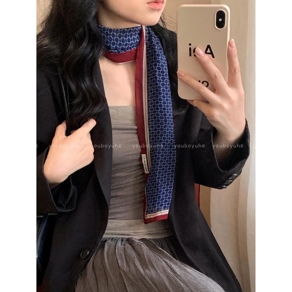 Korean-Style Brown Polka Dot Tie-Neck Scarf: Versatile Women's Ribbon Accessory for 2025