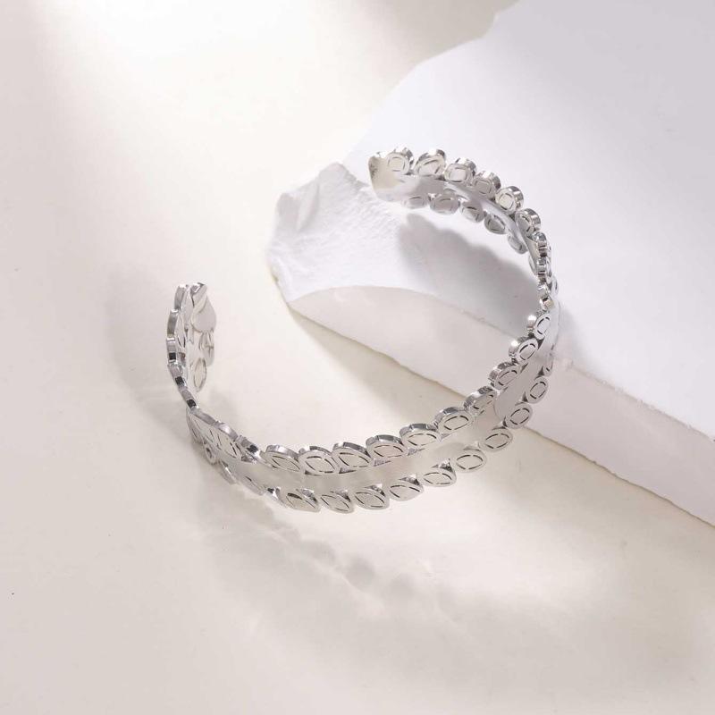 European and American Jewelry Bamboo Inlay Creative Temperament Bracelet Light Luxury Opening Stainless Steel Electroplated 18k Women's Gold Bracelet