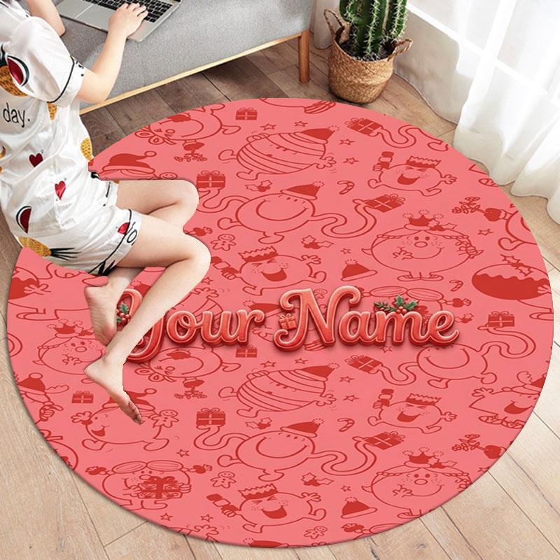 Mr. Men Little Miss Custom Name Round Area Rug,Carpet Rug for Living Room Bedroom Sofa Playroom Decor,Non-slip Floor Mat