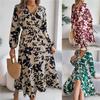 Women's V Neck Long Sleeve Floral Print Maxi Dress Casual Boho Flowy Dresses