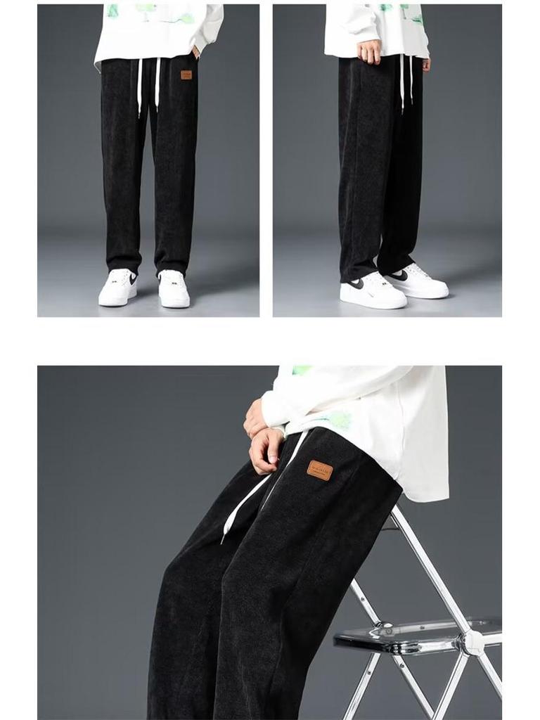 Men's Corduroy Heavyweight Straight-Leg Sweatpants: Trendy Wide-Leg Casual Pants for Spring and Autumn.