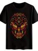 Mexican Graphic T-shirt - Bold Aztec/Mayan Inspired Face Print Tee In Red