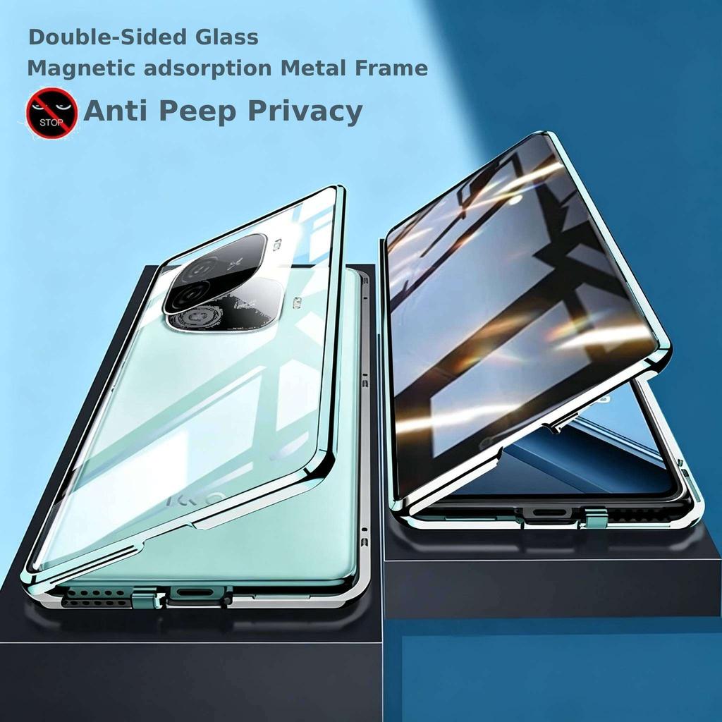 Anti Peeping Case for Vivo iQOO 13 12 Pro Z9 Z10 Turbo Z9x, Double Sided Tempered Glass,Metal Frame with Lens Protector Phone Bumpers