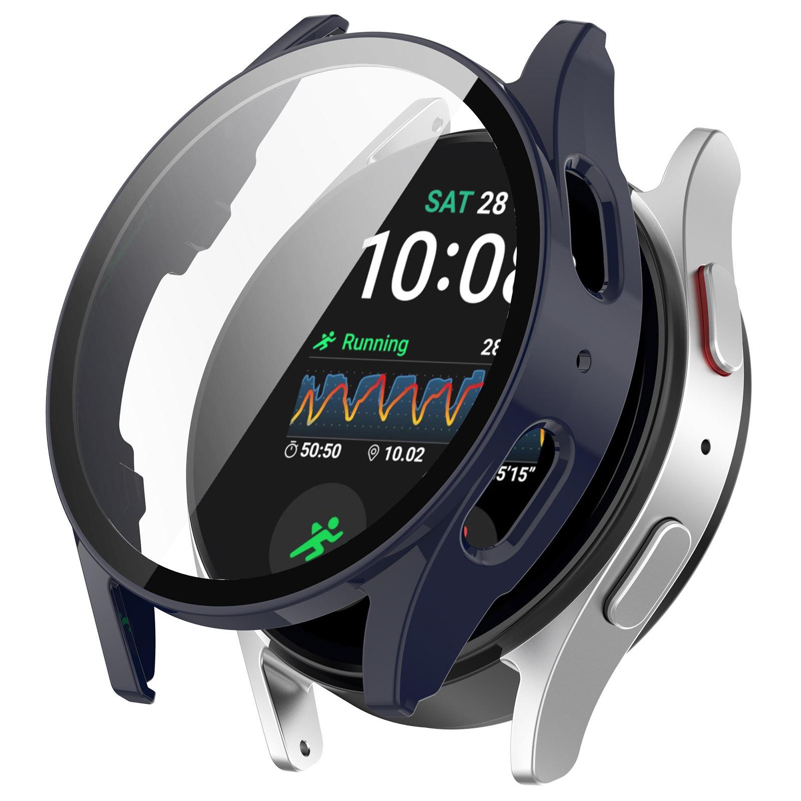 

Чехол из стекла и ПК для Samsung Galaxy Watch 7 44 мм 40 мм, защитная крышка для экрана по всему периметру, противоударный бампер, чехлы-накладки 44mm темно-синий