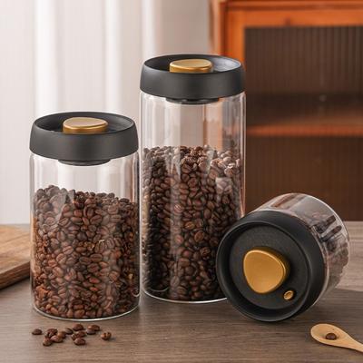 Airtight Lid Coffee Bean Storage Jar Press-Down Vacuum Glass Coffee Canister  for Fresh Storage