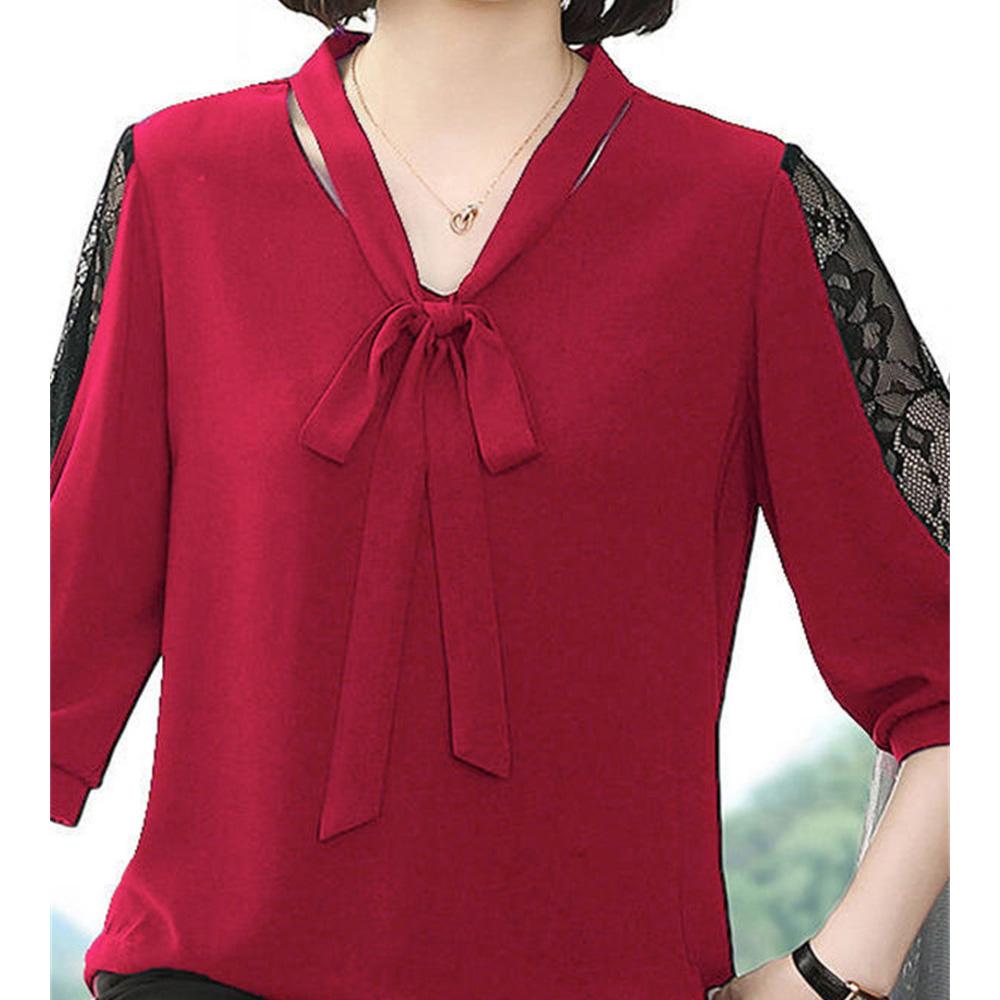 Women's Spring Summer Blouse Top Ladies Casual Lace Collar Loose Lace Half Sleeve Blouse