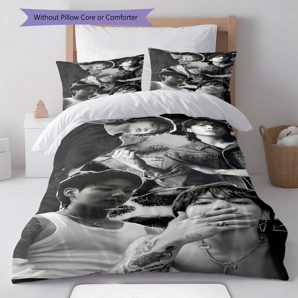 Jeon Jeongguk Pattern Bedding,Quilt Set Quilt Cover Pillowcase Home Birthday Gift(1 * Duvet Cover + 2 * Pillowcase, Without Core)