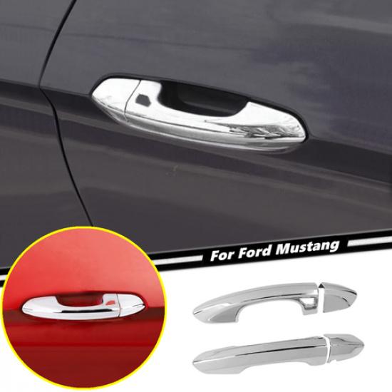 For 2015- Ford Mustang ABS Chrome Car Door Handle Decor Cover Trim Overlay