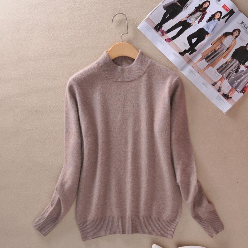 Women's Slim Cozy Knitted Half-turtleneck Cashmere Wool Jumper For Winter Warmth