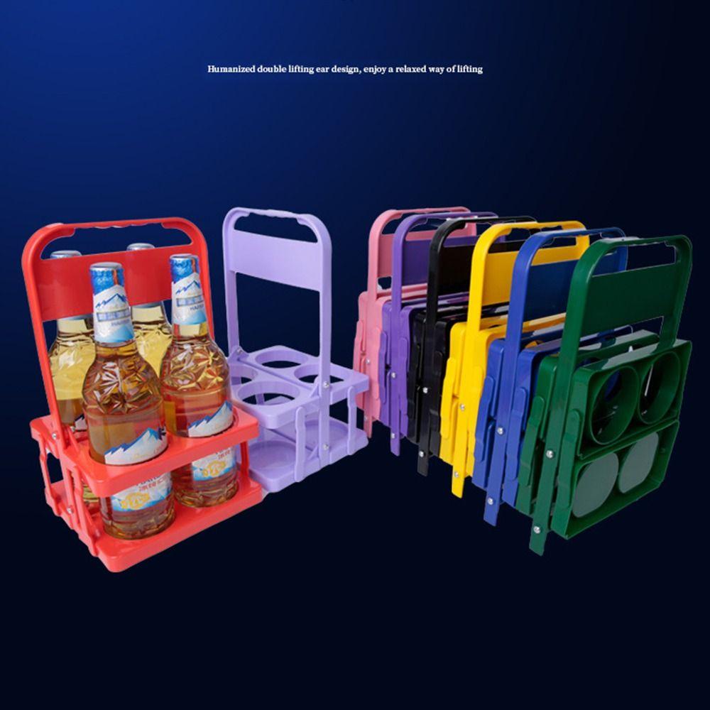 1Pcs New Basket Cup Organizer Beer Rack Bar Beverage Display Foldable Beer Bottle Carrier Plastic 4 Holes Drink Holder