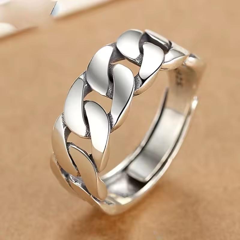925 Sterling Silver Rings For Women Men Fine Jewelry Finger Adjustable Open Vintage Chain Ring For Party Birthday Gift