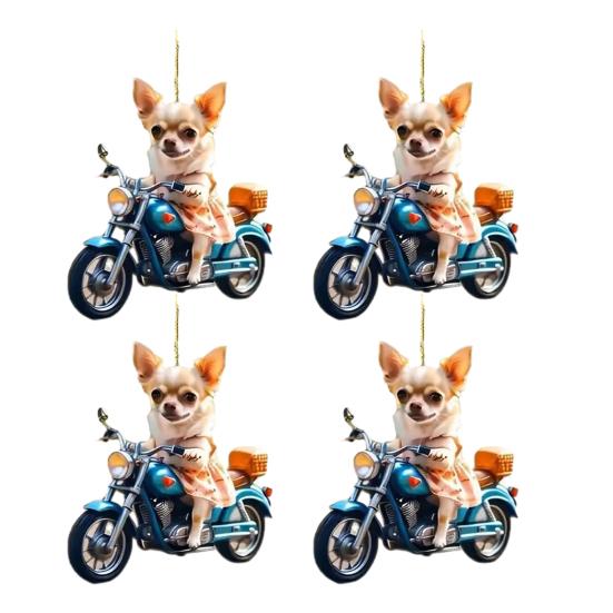 Vánoční dekorace Štěně Jízda na motocyklu Akrylový přívěsek Vánoční stromeček na zavěšení do auta na prázdniny