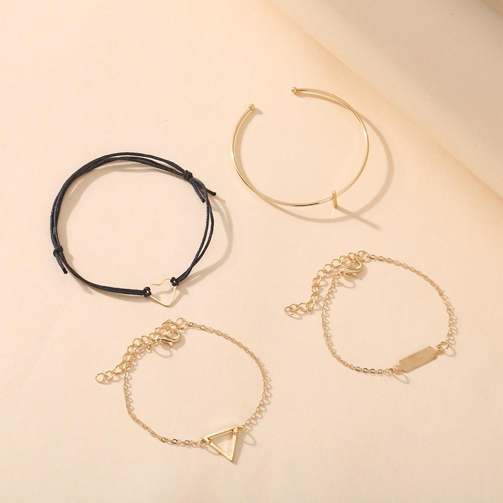 4 Pcs/set Women's  Bracelet Heart-shaped Geometric Retro Simple Style Alloy Bracelet