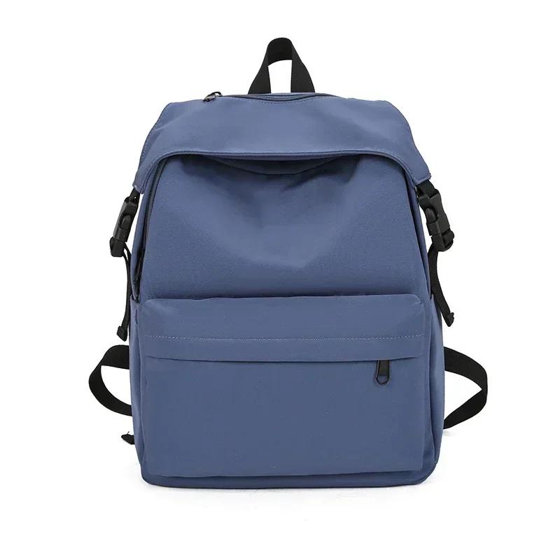 Lässiger Nylon Damen Rucksack mit Reißverschluss solide neue elegante Unisex Schultasche vielseitig