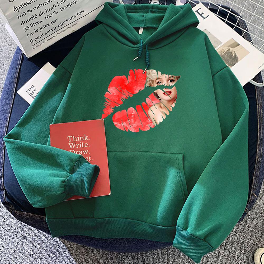 Graficzne bluzy z kapturem z odciskami ust Marilyn Monroe Popowa bluza na jesień/zimę Odzież vintage Moletom Słodkie pulowery