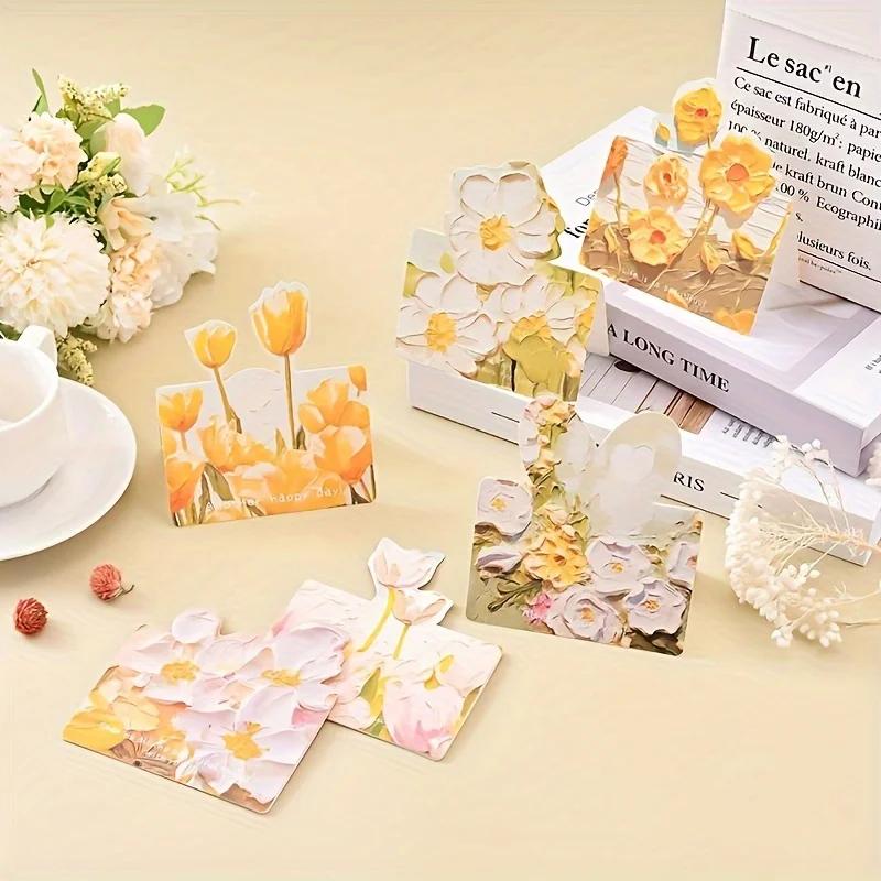 10pcs/20pcs Art Floral Oil Painting Greeting Cards 3D Pop-up Recipient Weddings Thanksgiving Halloween Christmas Birthday Cards
