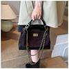 Brown Korean Style Quilted Suede Tote Bag with Adjustable Chain Strap