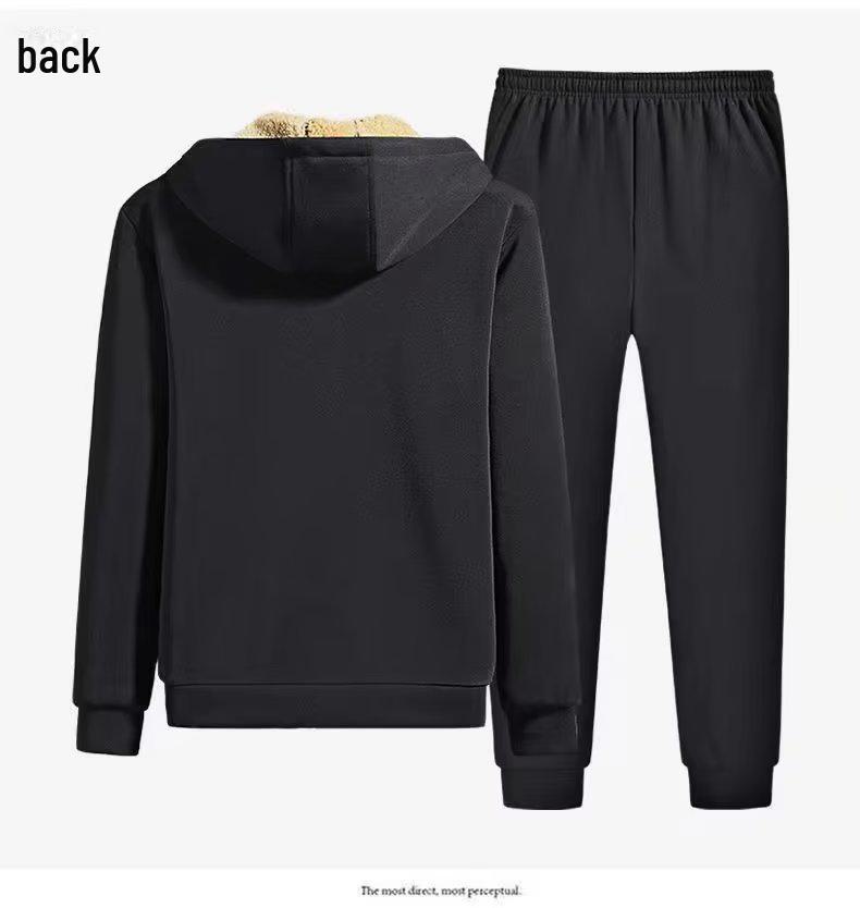Cárdigan de Invierno Grueso y Felpudo para Hombre: Sudadera cálida de piel de cordero y chaqueta deportiva de corte holgado con top de cremallera y pantalones de traje