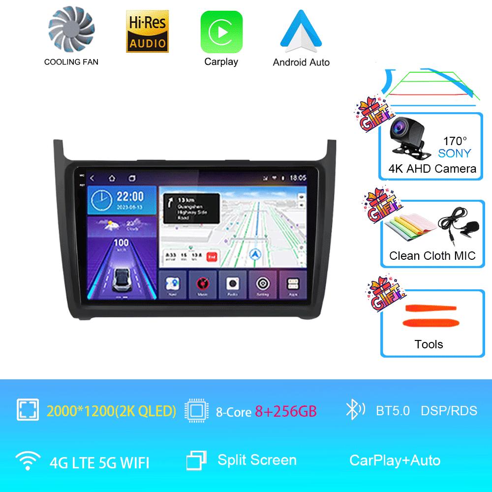 Car Radio 2Din Android 14 Stereo For Volkswagen VW Polo Sedan 2008 -2015 GPS Navigation Multimedia Mirror L-ink BT WIFI QLED DSP