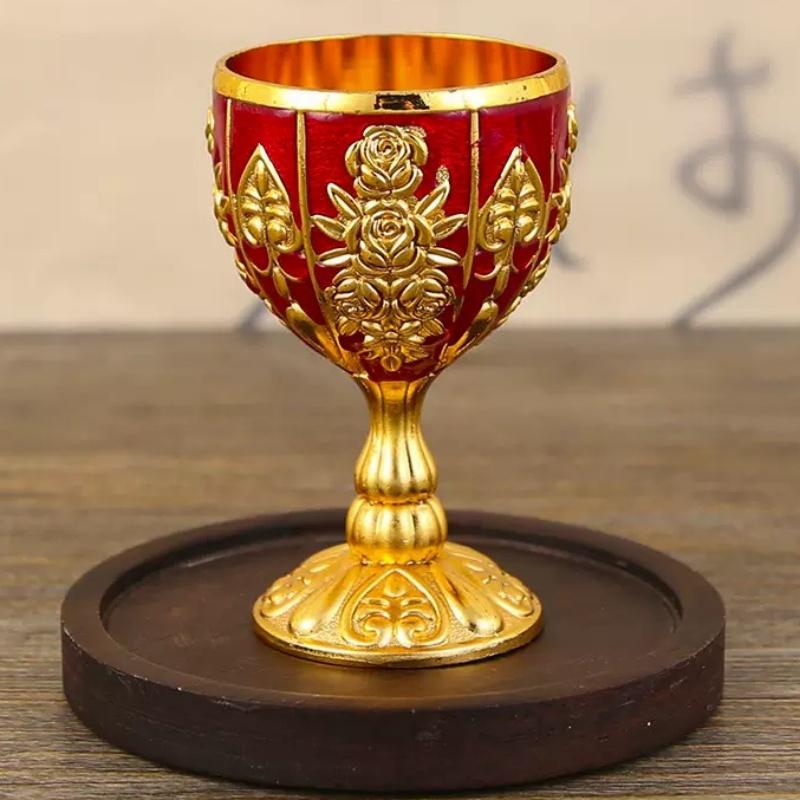 Wine Glass, Carved Mini Spirit Vodka Cup, Vintage Alloy Portable White Wine Goblet, Creative Wedding Party Decoration, 30ml,1pcs