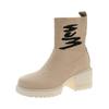 Large size thick-heeled socks shoes autumn new casual mid-top shoes thick-soled versatile short tube elastic thin boots