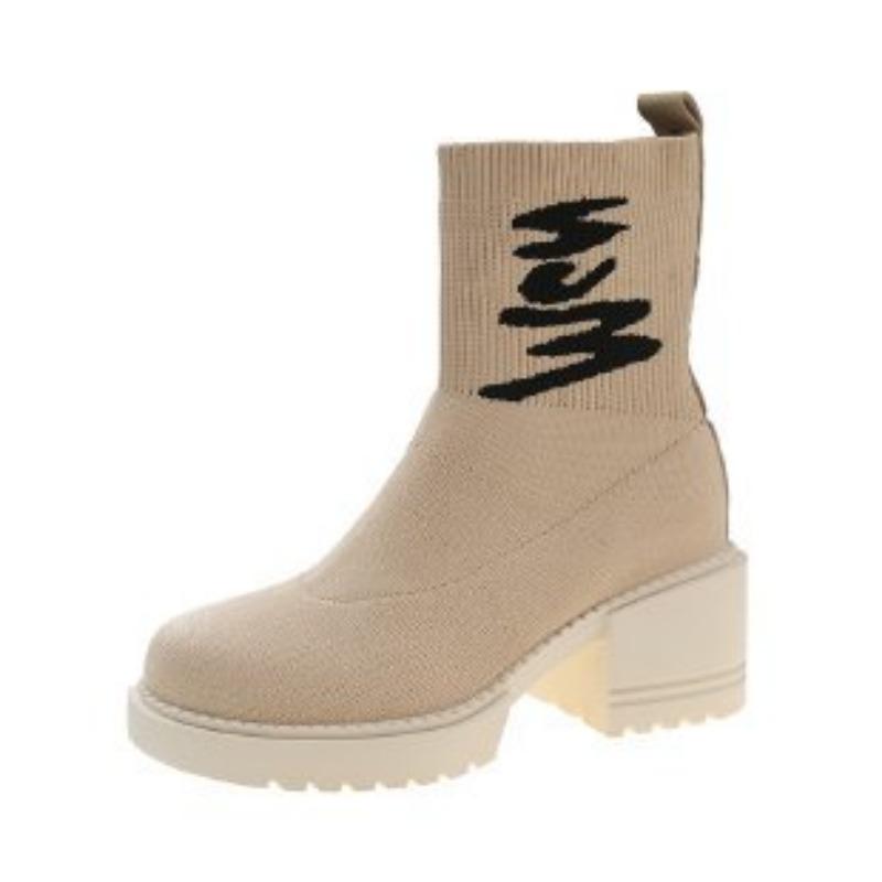Large size thick-heeled socks shoes autumn new casual mid-top shoes thick-soled versatile short tube elastic thin boots