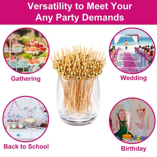 100/200 Stück Holz-Kugel-Zahnstocher Lange Cocktail-Spieße Vorspeisen Backen Garnitur Spieße mit stabilen polierten Köpfen