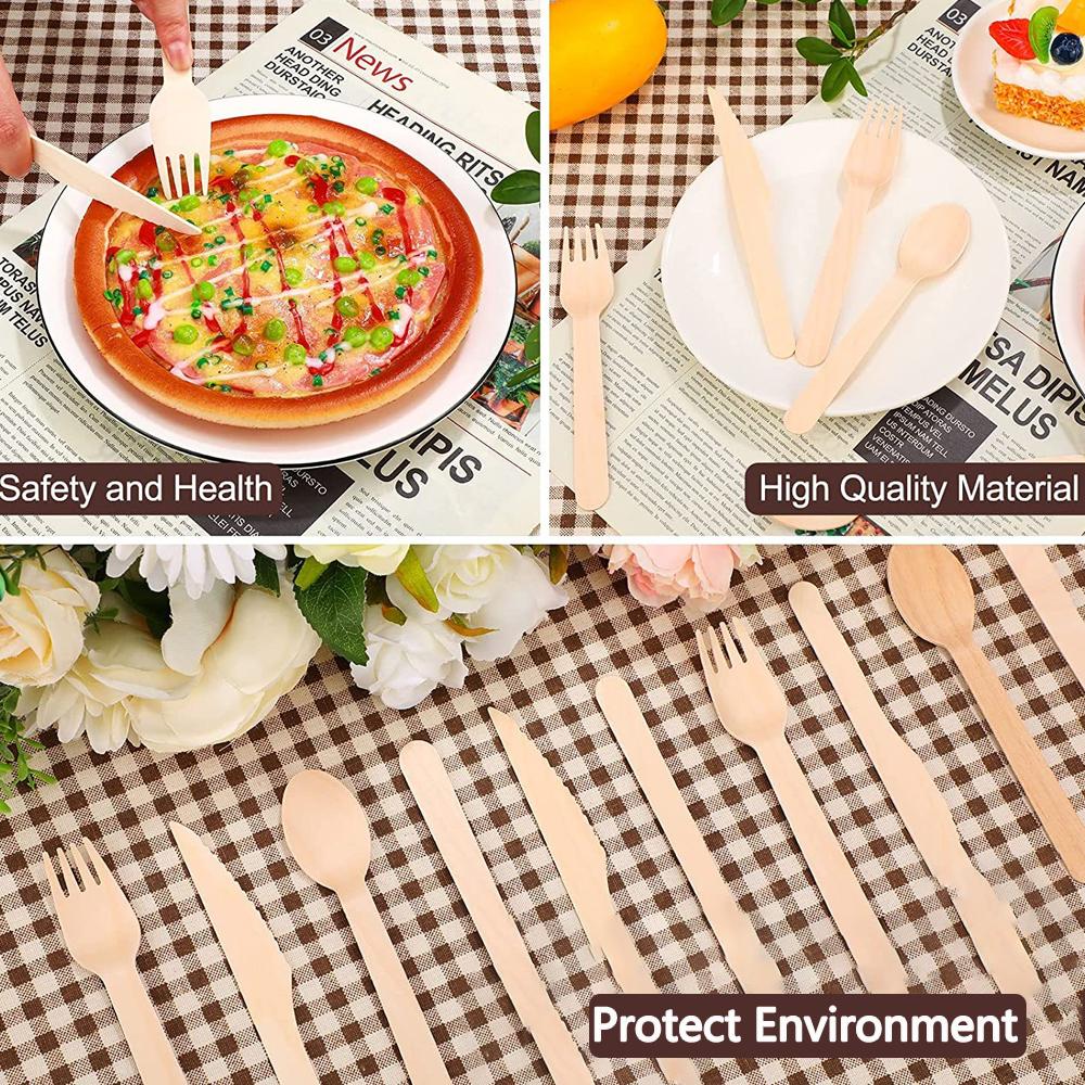 10/150/500 szt. Jednorazowe drewniane sztućce widelce/łyżki/noże nóż artykuły imprezowe przybory kuchenne deser zastawa stołowa opakowanie 16 cm