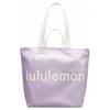 Double-Handle 17L Printed Canvas Tote Bag Unisex Tote Lilac White LU9BZBS-LILE