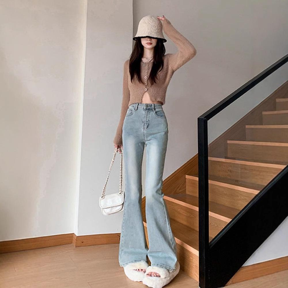 Women s High Waist Light Wash Micro Flare Jeans - Slimming Stretch Bell Bottoms XS