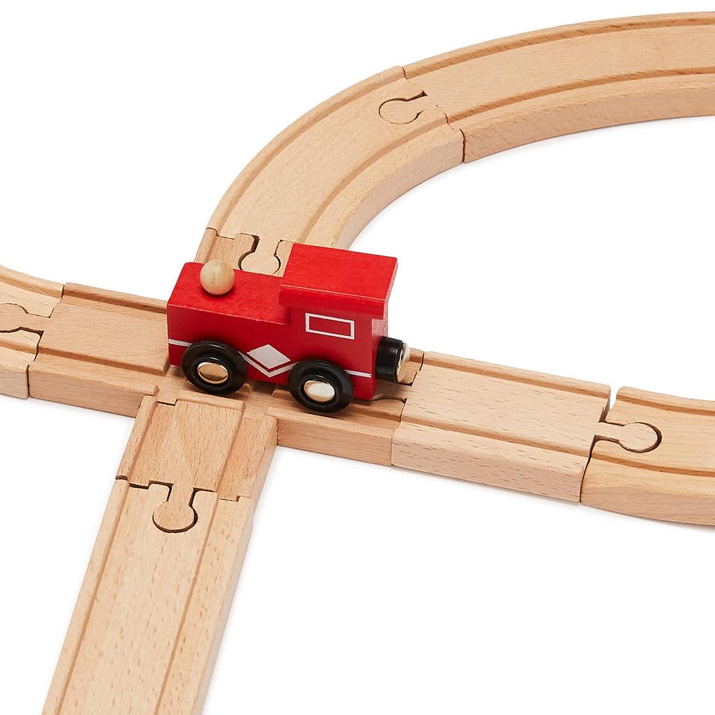 Amazon Basics Toy Train and Railroad Construction Kit, Wooden, 65 Pieces, Wood Color