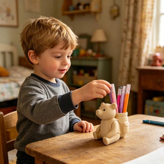 Bear Pencil Holder Cute Little Bear Pen Cup for Desk Large Capacity Stationery Organizer
