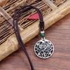 Handmade Retro Cotton and Linen Tibetan Silver Pendant Necklace Medium and Long Flower Versatile Sweater Chain Women's Simple Accessories