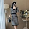 Luxury V-Neck Black Knit Dress - 2025 Spring Arrival, Elegant Waist-Cinched Wool Base Layer