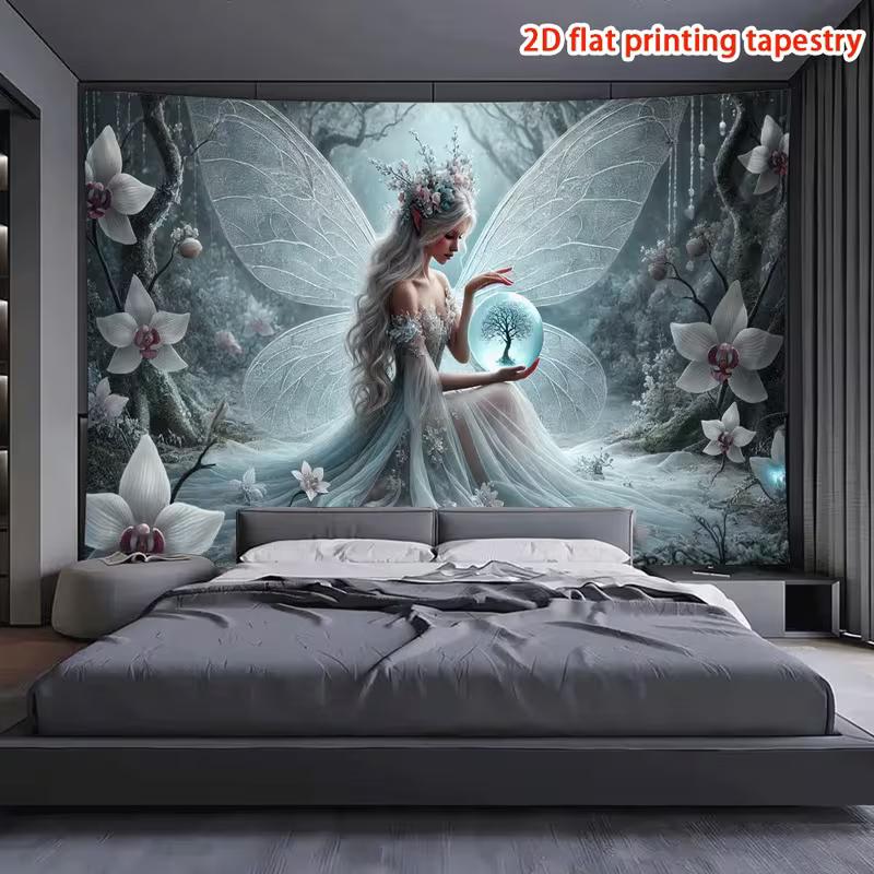 2D White Ice Fairy Tapestry Magical Orchid Forest Wall Art Decor