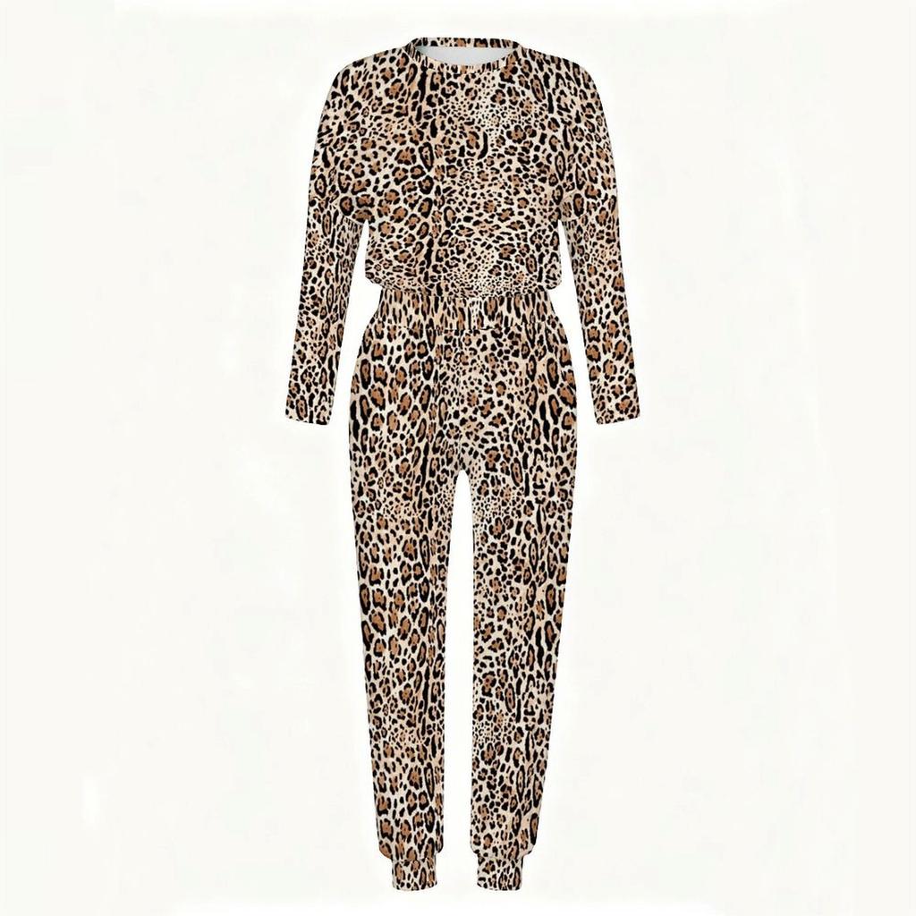 Female Crew Neck Long Sleeve Tunic And High Waist Straight Pants Two Piece Daily Casual Loungewear