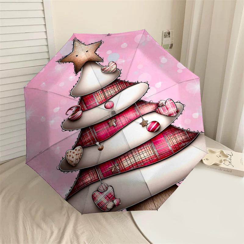 1PC Christmas tree Automatic Open/Close Umbrella Compact Folding Umbrella with 8-Rib Shaft lightweight esign, Highquality Fabric1218A