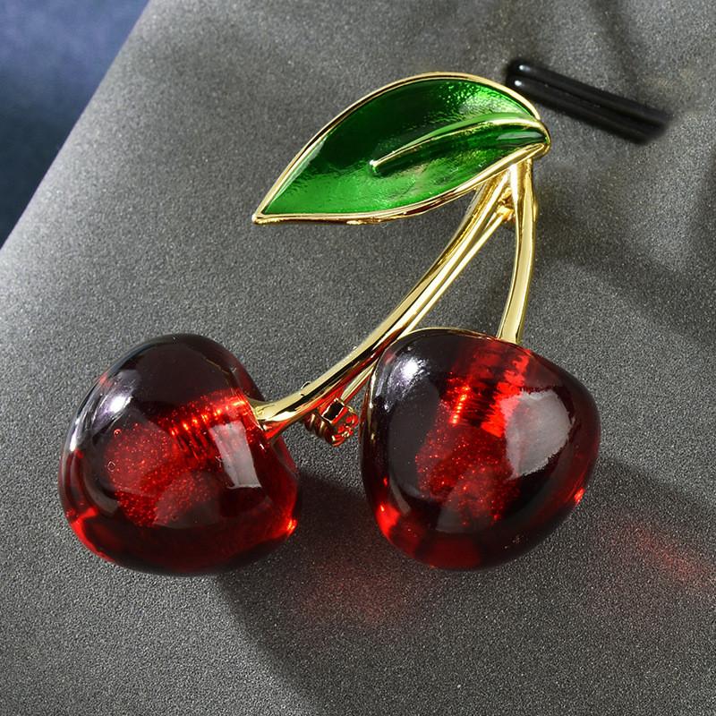 Cherry Fruit Brooch Pin For Women With Metal Finish Fashionable Accessory For Gift Giving