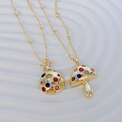 Copper Gold-Plated Literary Retro Simple Personality Mushroom Beetle Pendant Collarbone Chain Niche Necklace Female
