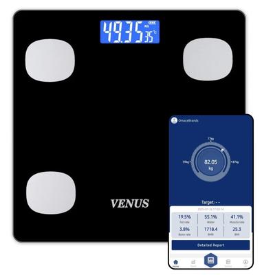 Venus (India) BMI Weight Scale & Body Fat Analyzer with IOS/Android App Sync,25+ Essential Composition Metrics Weighing Machine for Home Health Mon