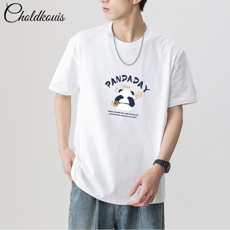 Men s Panda Print White Cotton T-Shirt - Cute Animal Graphic Casual Short Sleeve Top S белый