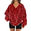 Women's Fashionable V-neck Christmas Printed Long Sleeved Casual Pullover Plush Warm Sweatshirt Top