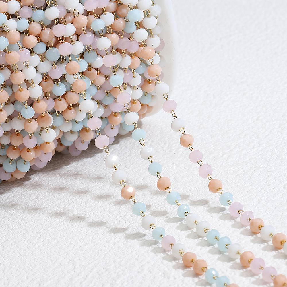 No Fade 1Meter Crystal Stone Stainless Steel Chain Pink Blue Beaded Chains for Necklace Bracelet Chain Jewelry Making DIY